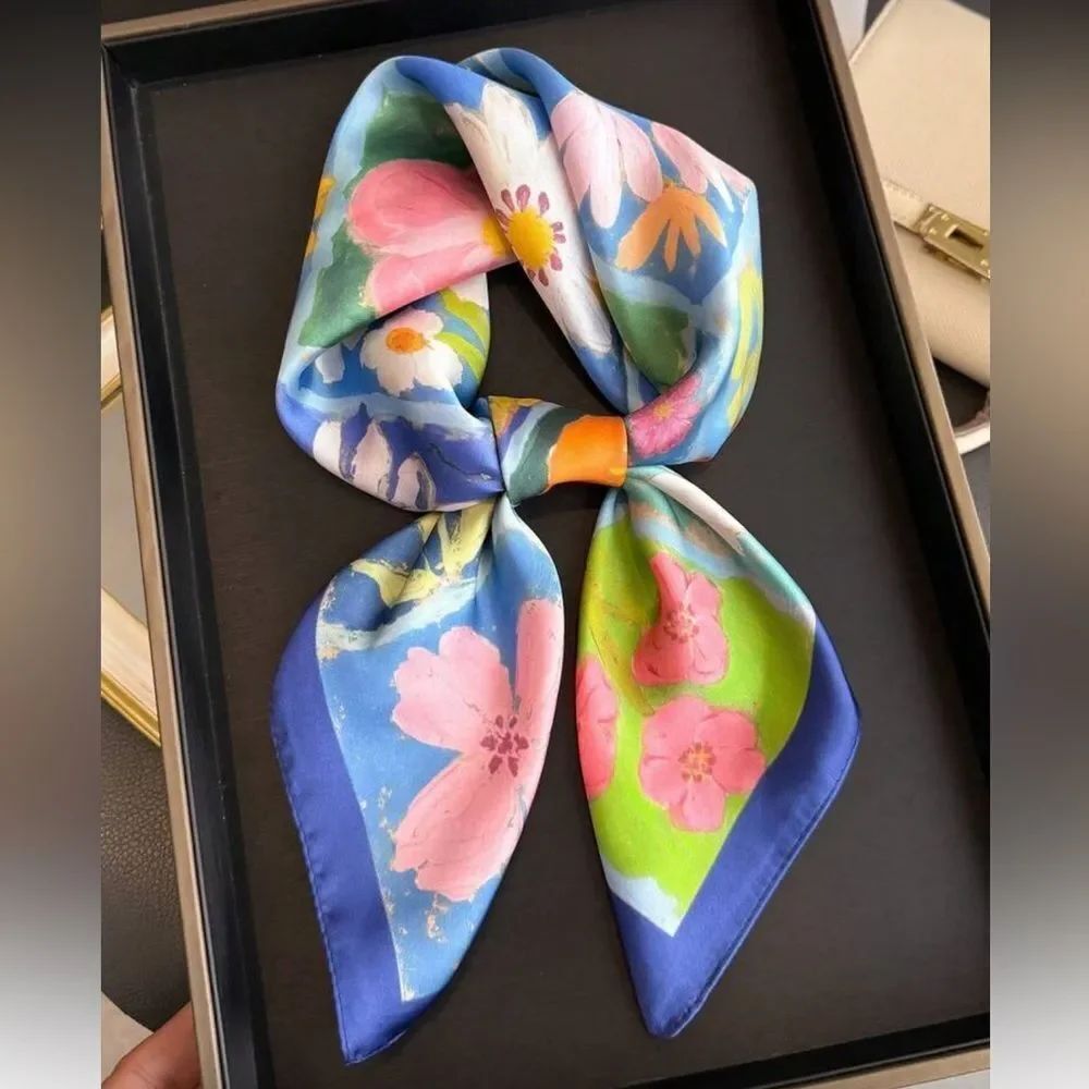 Floral blue Square Scarf N1372
